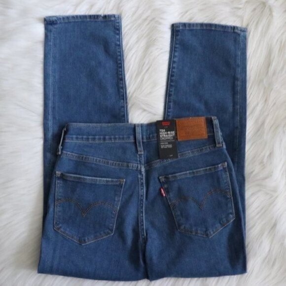 NEW Levis 724 High Rise Cropped Jeans Size 27 Distressed Ripped Knees - Picture 6 of 7